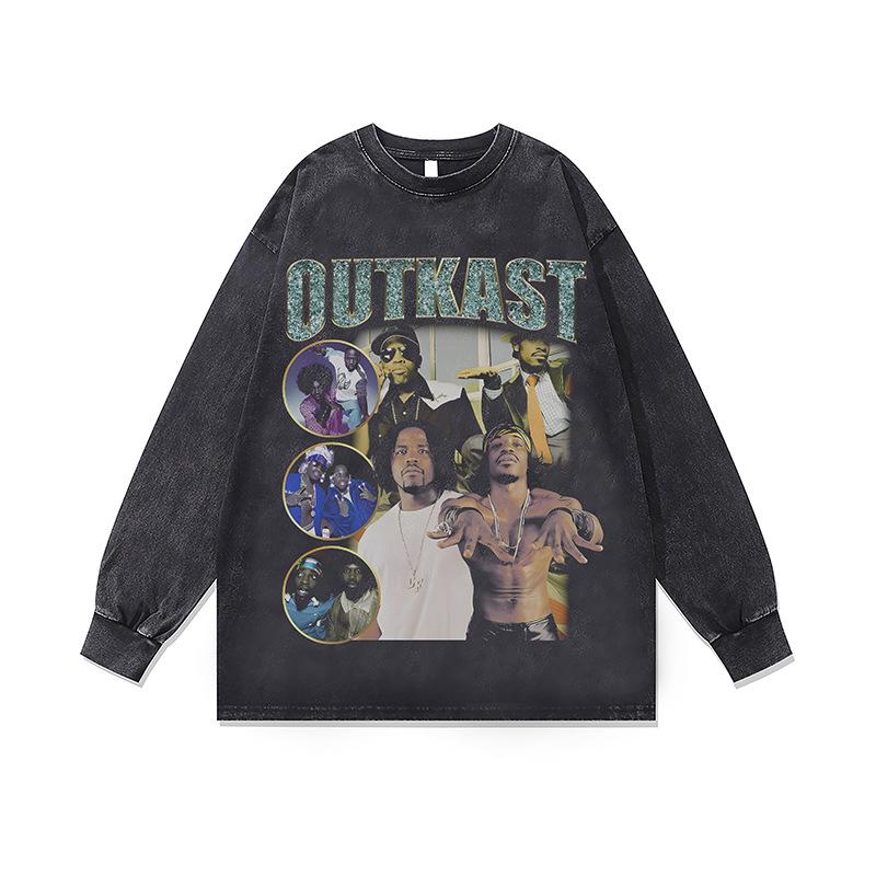 Washed Retro Washed Crew Neck Sweatshirt Autumn And Winter New American Hip-Hop Bottom Long-Sleeved T-Shirt For Men And Women