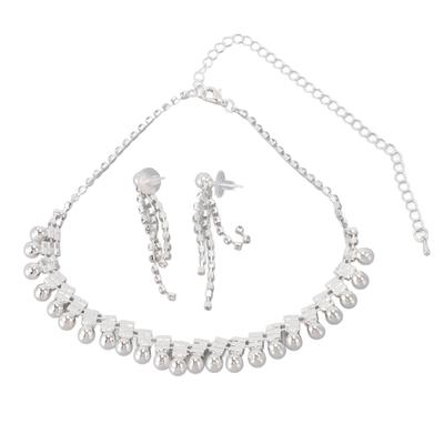 Women Necklace Earring Set Rhinestone Artificial Pearl Shiny Bride Jewelry Set for Birthday Party Wedding