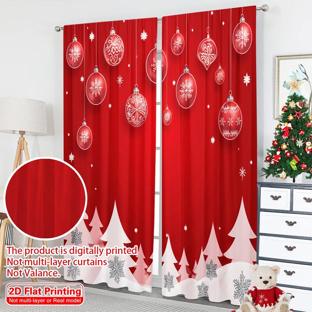 2pcs 2D flat printing Merry Christmas Drapes Red Christmas Ornaments Snowflakes Trees Polyester Without Electricity Festive Wall