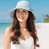 Chapeau de pêcheur à carreaux fins style coréen décontracté à large bord avec nœud protection solaire casquette bob polyester polyvalent pliable chapeau de soleil pare-soleil