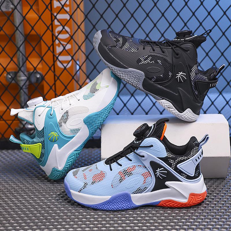 2025 spring new middle-aged and older boys mesh ventilation training running competition sports children's knob basketball shoes