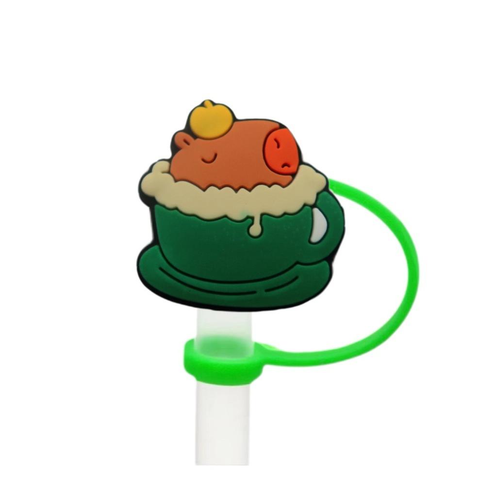 Cute Capybara 10mm Straw Cap Compatible with Stanley Cup Accessories Decoration Dustproof Straw Stopper Silicone Straw Cap