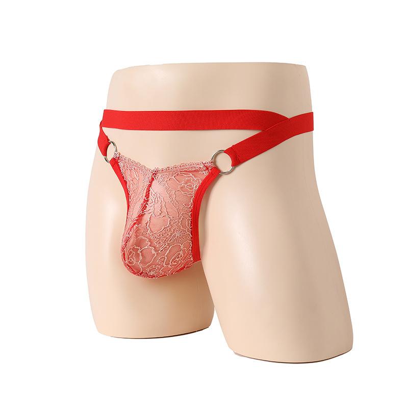 Sissy Pouch G-String Men'S Lingerie Lace See Through Jockstrap Thong Gay Hollow Back Underwear Low Waist Crossdressing Panties