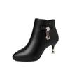 Small Heel Short Boots Rhinestone High Heels Autumn and Winter New Velvet Warm Martin Boots Fashion Boots