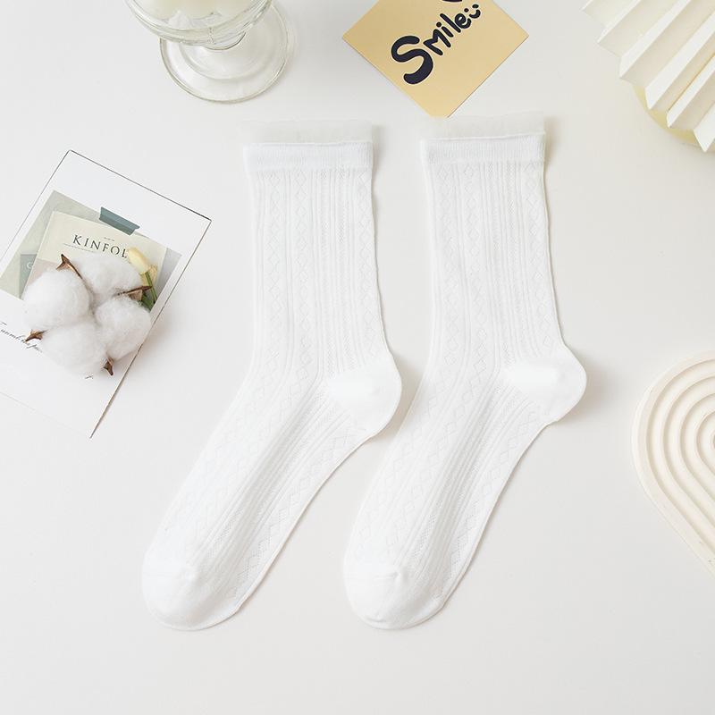 

Sock Children s Summer Mesh Thin Style Mid-calf Socks, Pure Color, Pure Cotton Edge, Openwork, Breathable, Long Pile Cotton Socks 1 pair белый