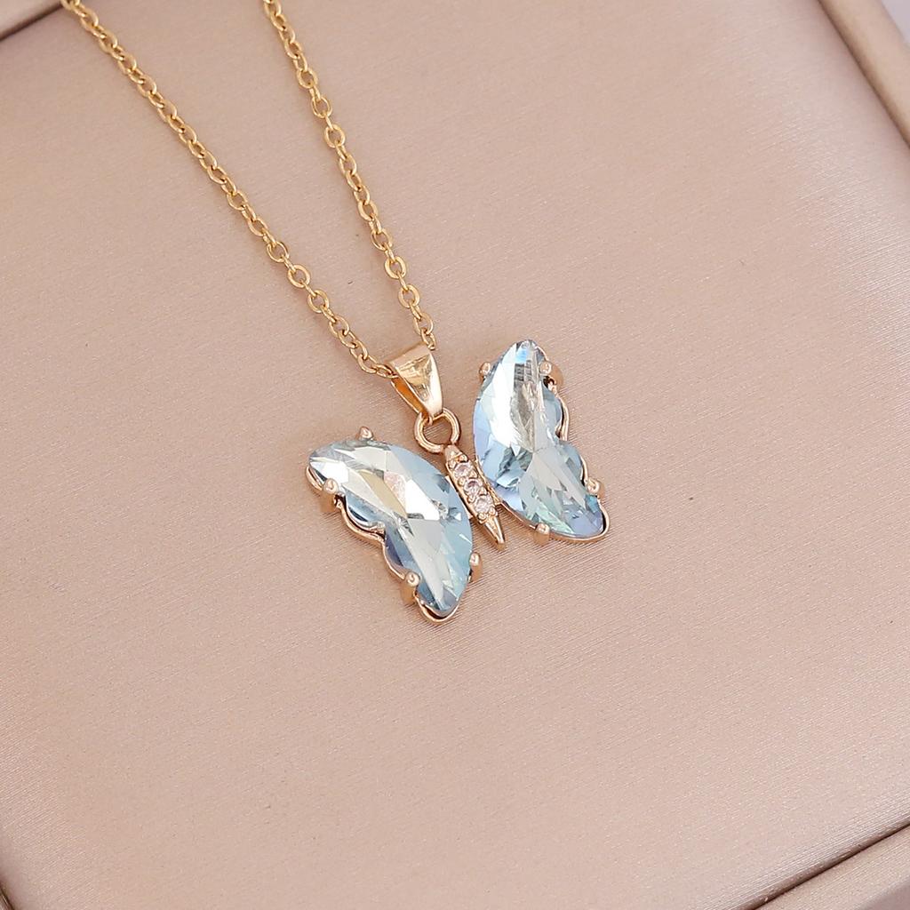 European American New Style Gradient Butterfly Necklace For Women Fashion Stainless Steel Jewelry Personalized Clavicle Chain
