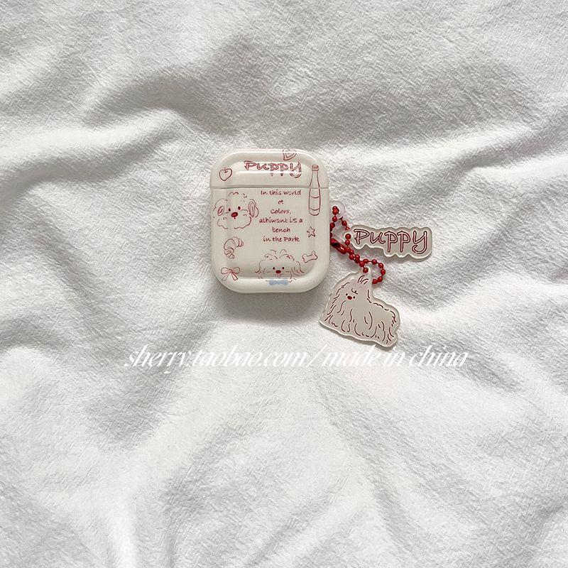 

Cute Suitable for Airpods1/2/4 Protective Case Airpodspro Protective Case Apple Second Generation Earphone Case New 3 Generation Bluetooth Girly Heart Apple AirPods 4 Beige red line Dog + pendant