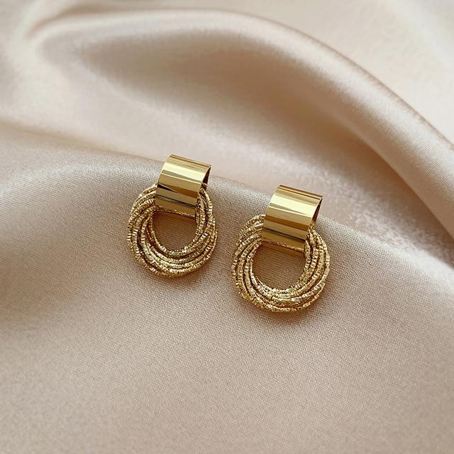 Chic Fashionable Hollow Chain Hoop Earrings Temperament Minimalist Minimalist Circle Bold Statement Earrings Jewelry Metallic Geometric Stylish