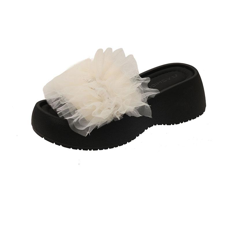 

Fashion Platform Flip Slippers Women Summer New Ocean Round Toe Open Toe Crystal Lace Comfortable Soft Bottom Beach Mopping 40