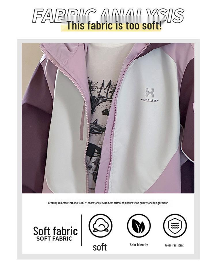 Girls' Color Block Hooded Windbreaker - Spring/Autumn 2025 Casual Sports Jacket for Big Kids