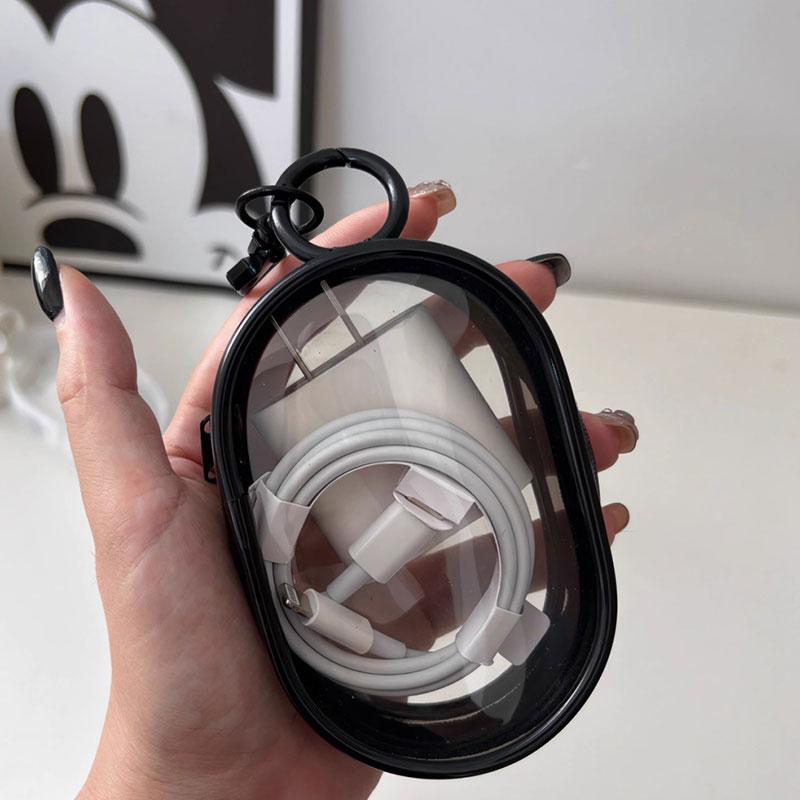 1PC Transparent Portable Mini Clear Zipper Storage Bag With Keychain Loop Earphone And Charger Case