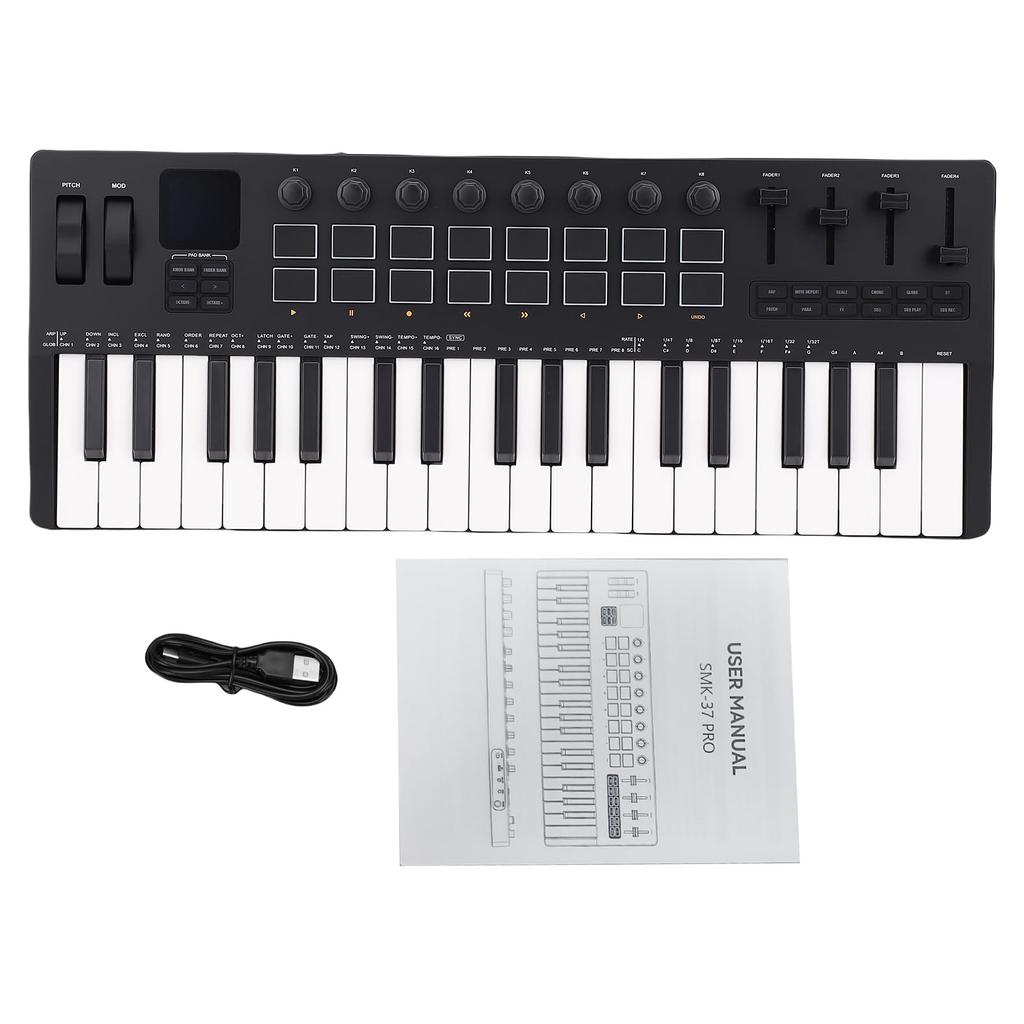 Aumotop MIDI Keyboard Controller with RGB Wireless BT for Music Versatile Synthesizer Engine for ABS Portable Size 37-Key Pads, Production, DAW, PC,
