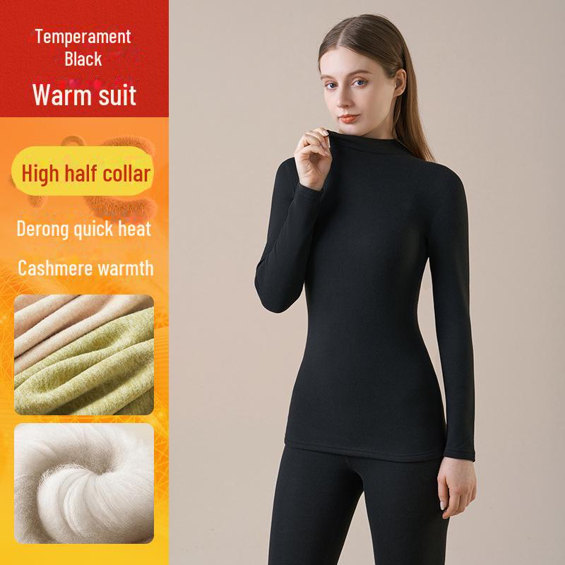 

Женский комплект термобелья из кашемира и шелка с воротником средней высоты, влагоотводящим немецким бархатом, плюс бархатная низка, для осени и зимы. 3XL