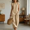 Women's Summer Casual 2 Piece Sets, Buttons Short Sleeve Top And Wide Leg Pants Matching Sets, Asymmetrical Hem Vacation Lounge Outfits