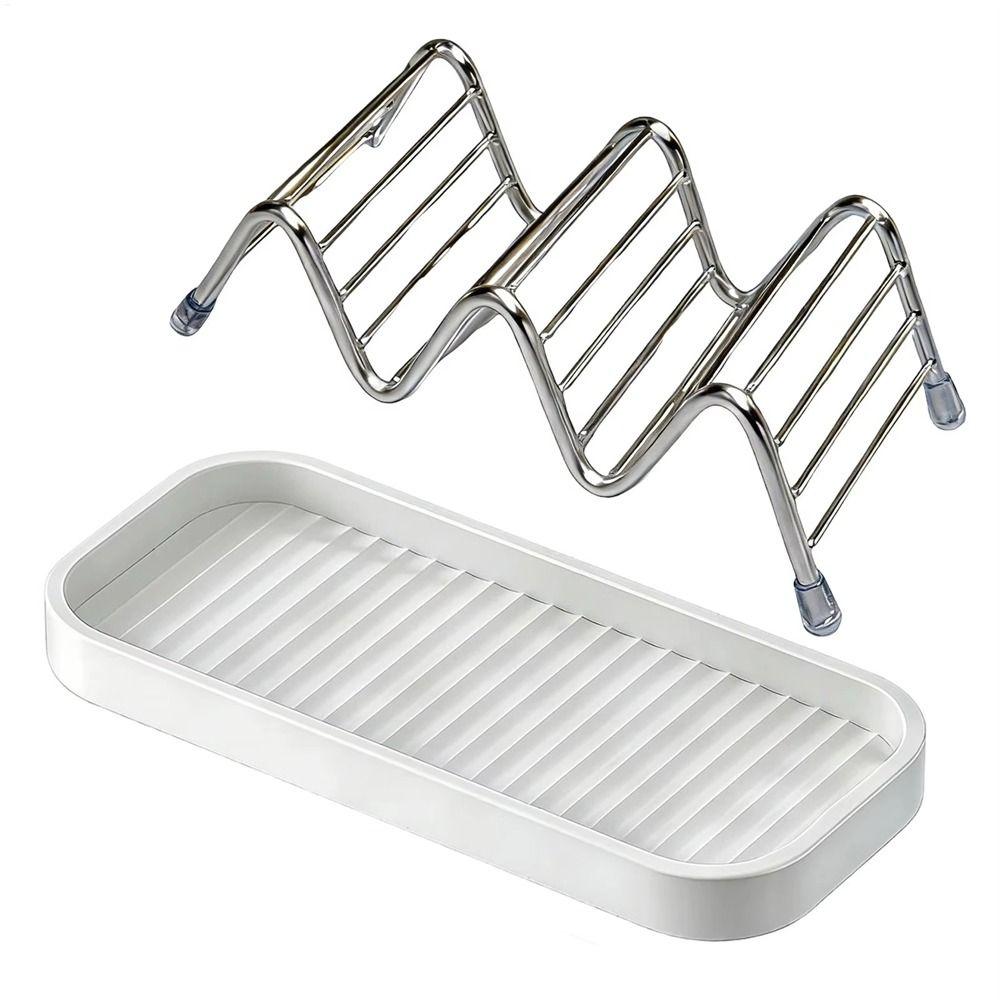 2/3 Grids W Shaped Soap Holder Stainless Steel Space Saving Soap Storage Rack with Drain Tray Moisture-Proof Soap Stand Sink