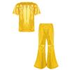 Kids Boys Girls Stage Performance Set Short Sleeve Round Neck Shiny Sequins Solid Color T-Shirt with Elastic Waistband Flared Pants