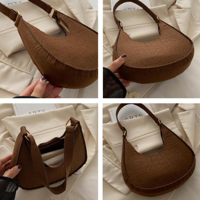 1Pcs Casual Solid Color Handbag For Daily Travel Women'S Stone Pattern Underarm Shoulder Tote Bag With Felt Material