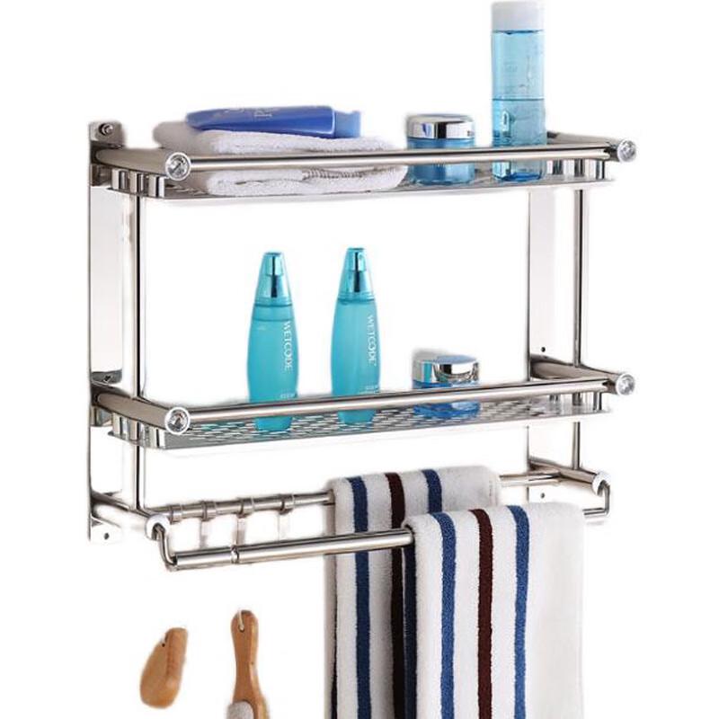

No-Drill Stainless Steel Bathroom Shelf with Towel Bar