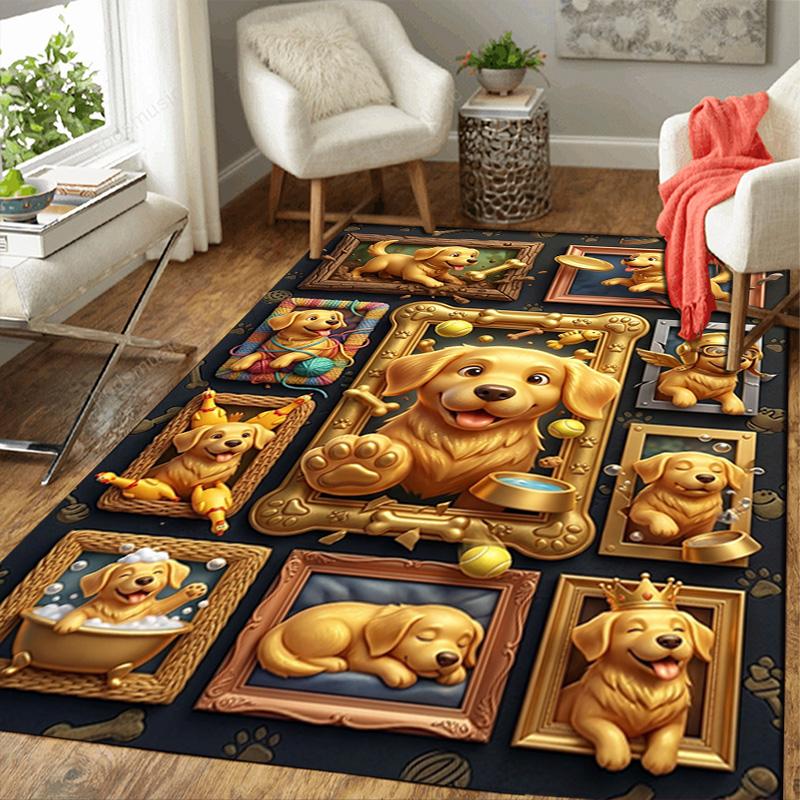 Golden Paws Frames Pattern Rug Floor Mat for Living Room or Bedroom Soft and Comfortable Carpet a Gift for Birthday and Holiday.