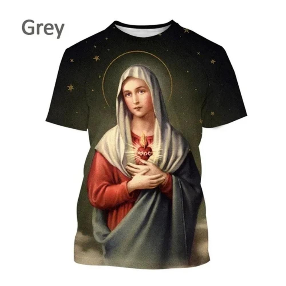 Summer Fashion Virgin Mary 3D Printing Christian Mother Of God Pattern Short Sleeved Unisex Street Faith Casual T-Shirt