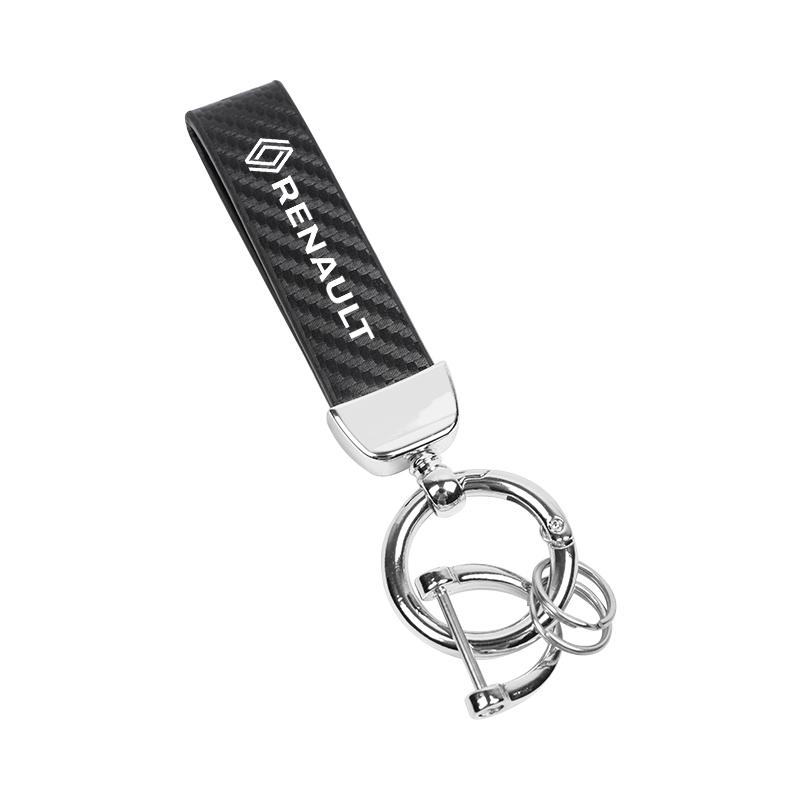 Interior Stickers Zinc Alloy Car Key Chain Ring Carbon Leather Keyring Accessories For Renault Clio QM6 Kadjar Megane Koleos Esp