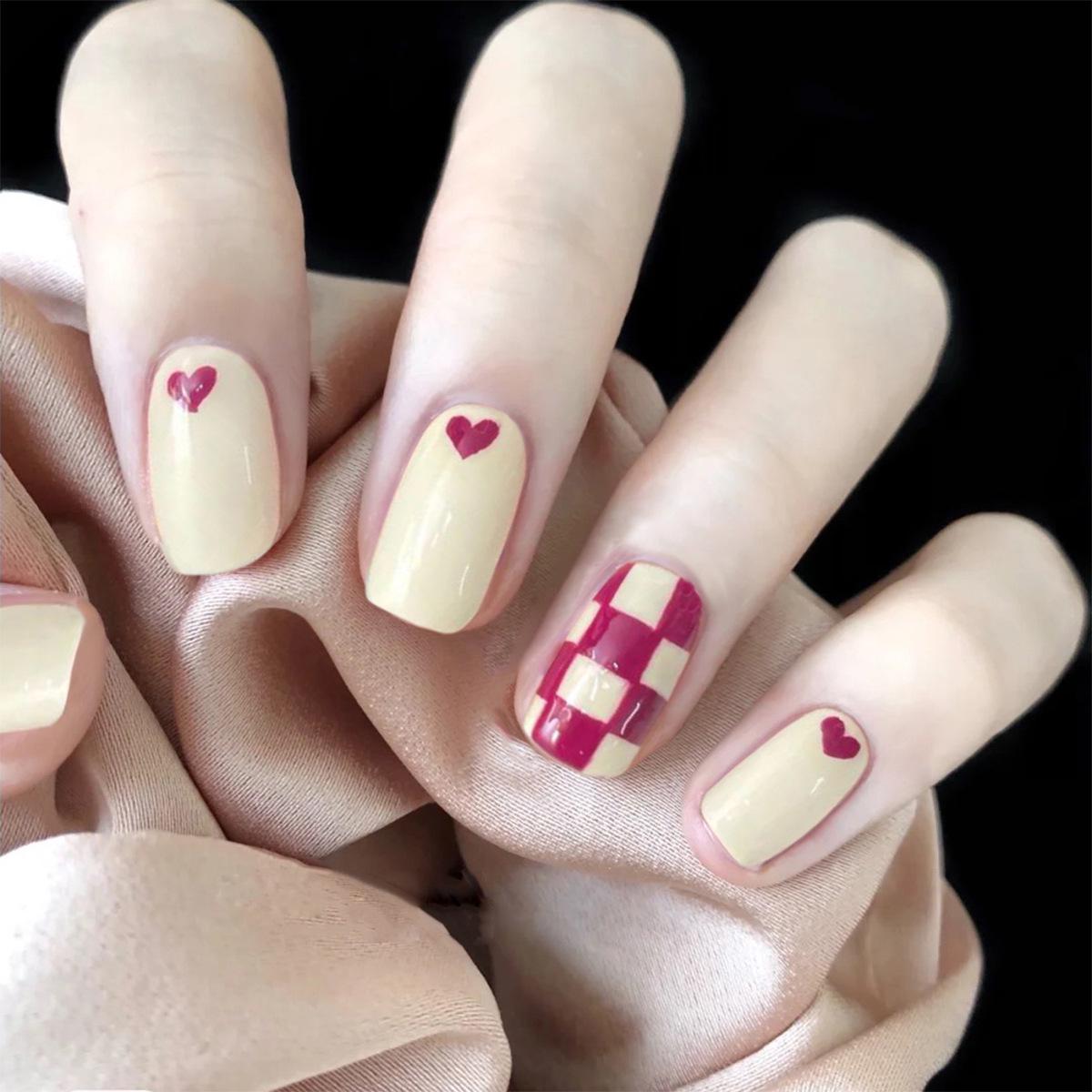 Rose & Strawberry Cream White Removable False Nail Stickers - Wearable Manicure Set
