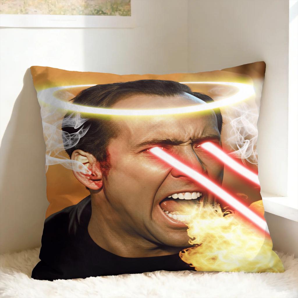 Cozy N-Nicolas Cage Headshot Pillow Cover Comfy Cushion Cover Funny Pillow Case For Sofa Couch Bed Living Room