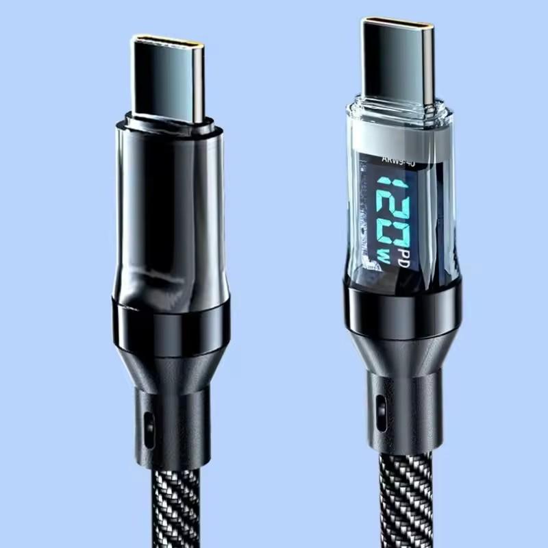 120W Super Fast Charging Car Cable with Smart Digital Display and Nylon Braided Design  Car Charging Accessories