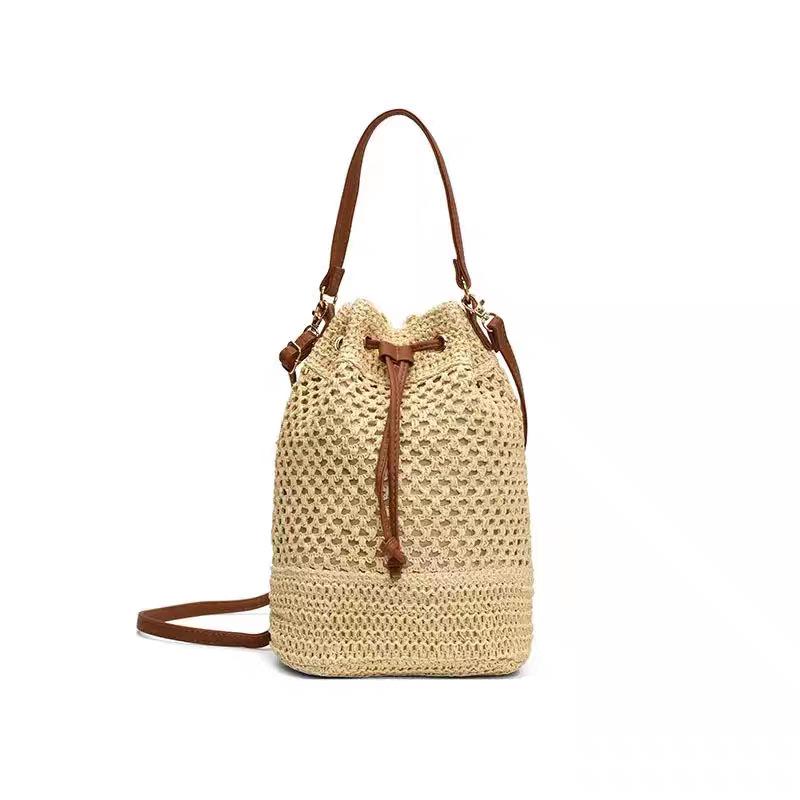 Woven bag women s 2026 new fashion bucket bag summer niche versatile straw woven bag beach shoulder messenger bag 20*15*31 CM