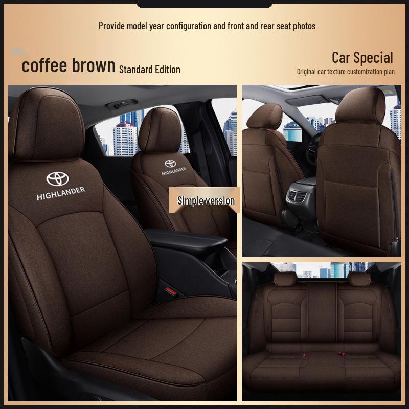 Toyota Highlander All-Season Pure Linen 5-Seat Full Back Wrap Car Cushion with Logo