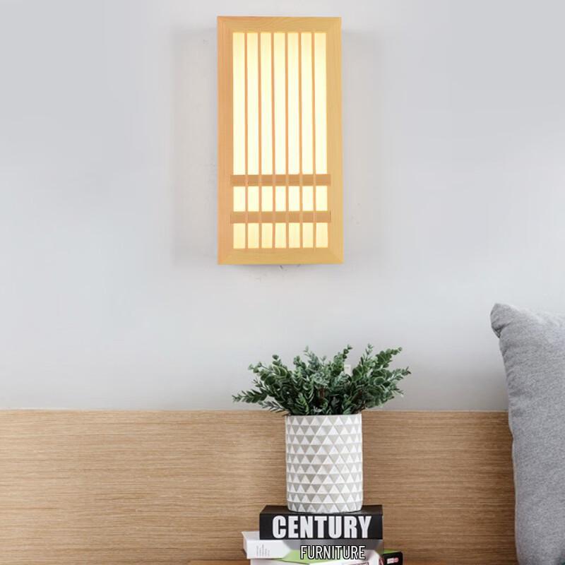 Japanese Style Solid Wood Bedside Wall Lamp