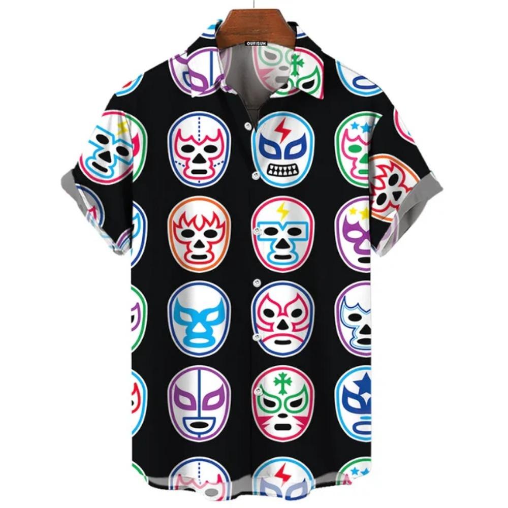 Cămașă Vintage pentru Bărbați 3d Imprimată Lupte Mexicane Îmbrăcăminte pentru Bărbați de Înaltă Calitate Cămașă Largă Oversized Fashion Casual Mâneci Scurte