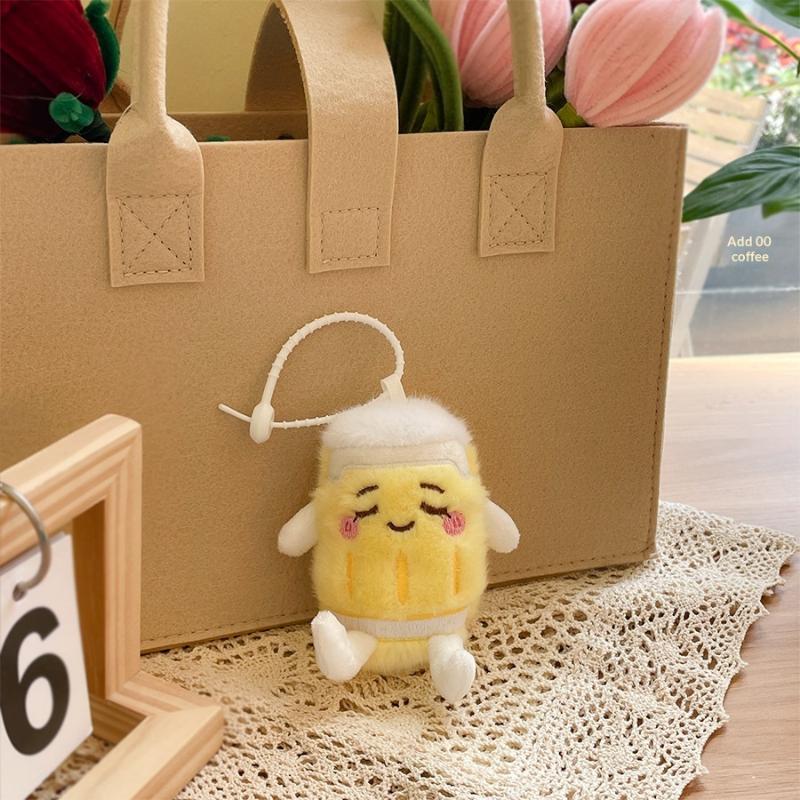 Cute Cartoon Simulation Beer Cup Plush Keychain Fun Beer Bottle Toy Pendant Bag Hanging Decoration Pendant Beer Bottle Doll Gift