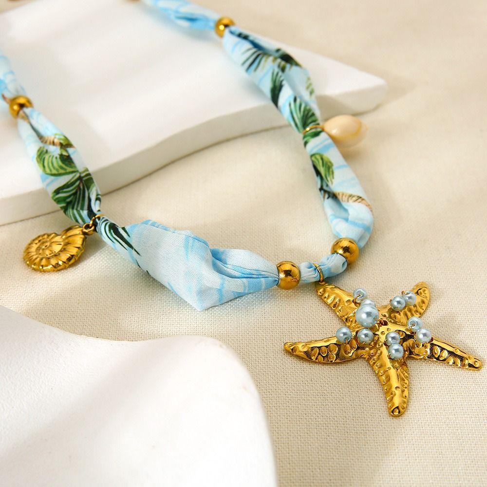 Flower Beach Ocean Series Necklace Jelly Fish Blue Bead Necklace  Girls