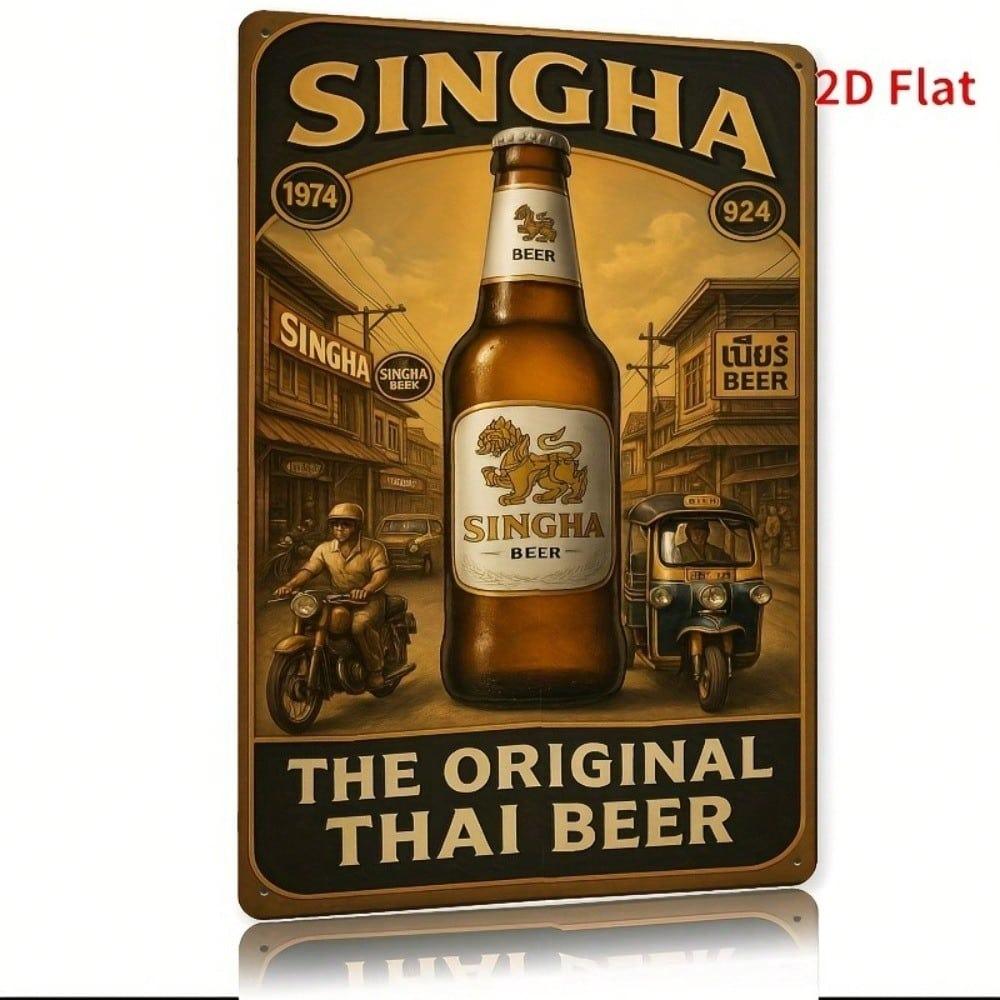 Vintage Singha Beer Tin Sign 8x12 Inch Retro Metal Wall Decor for Home Bar Garage