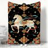 Lucky Golden Vintage Chinese Style White Horse Flannel Blanket  Year of the Horse Festive Throw for Home Decor
