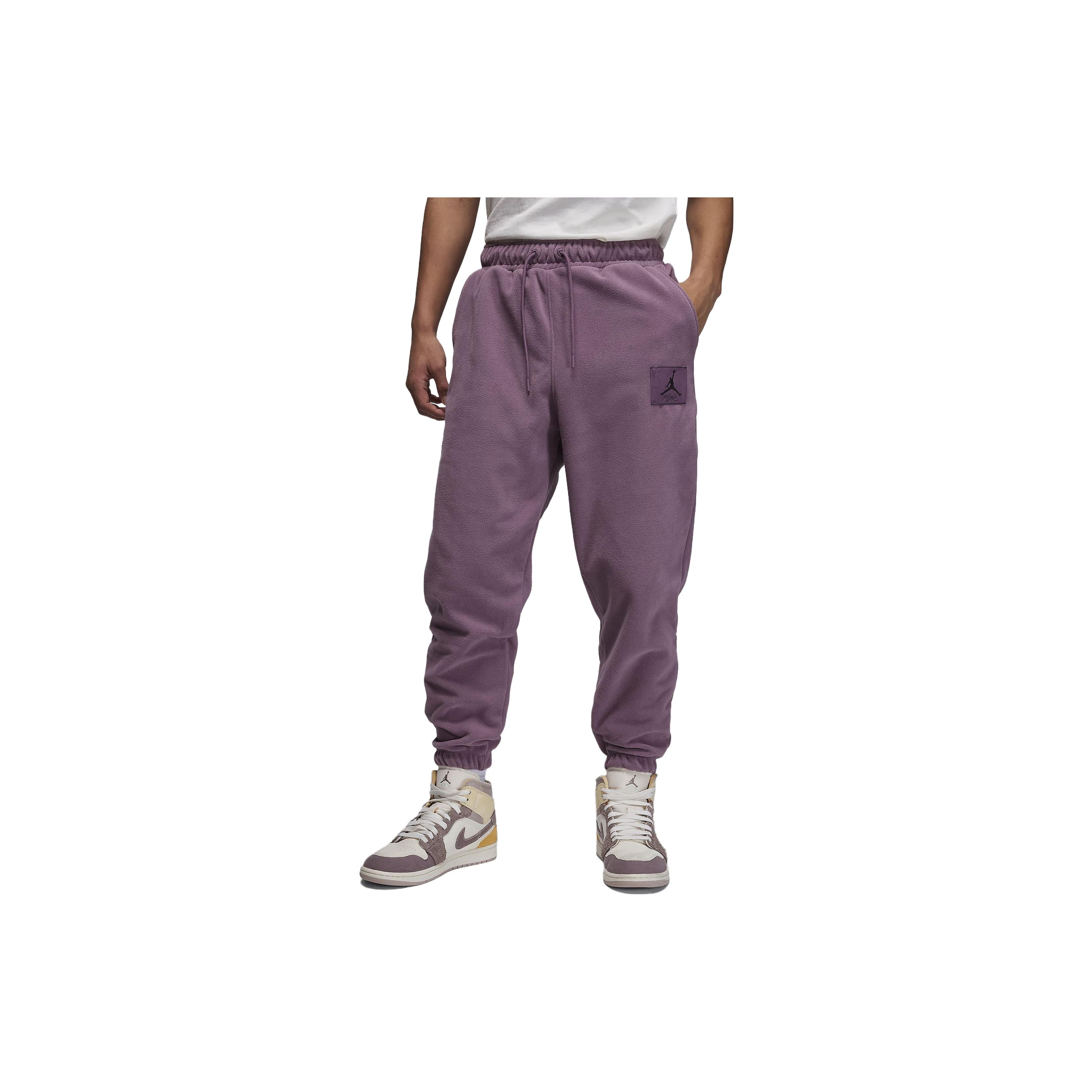 Jordan Flight Fleece Logo Print Mid-Rise Drawstring Cuffed Knit Joggers Men bottoms Purple Red FD7532-508 L