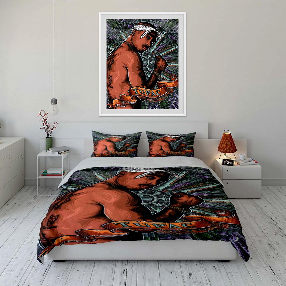 Tupac Graphic Bedding Set Illustration Style Bedding Set (1 Duvet Cover, 2 Pillowcases, Duvet Not Included)