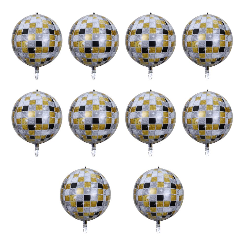 10pcs 22in 4D Aluminum Film Balloons, Gold Disco Themed Balloons for Birthday Party & Anniversary PartyBackdrop Decoration
