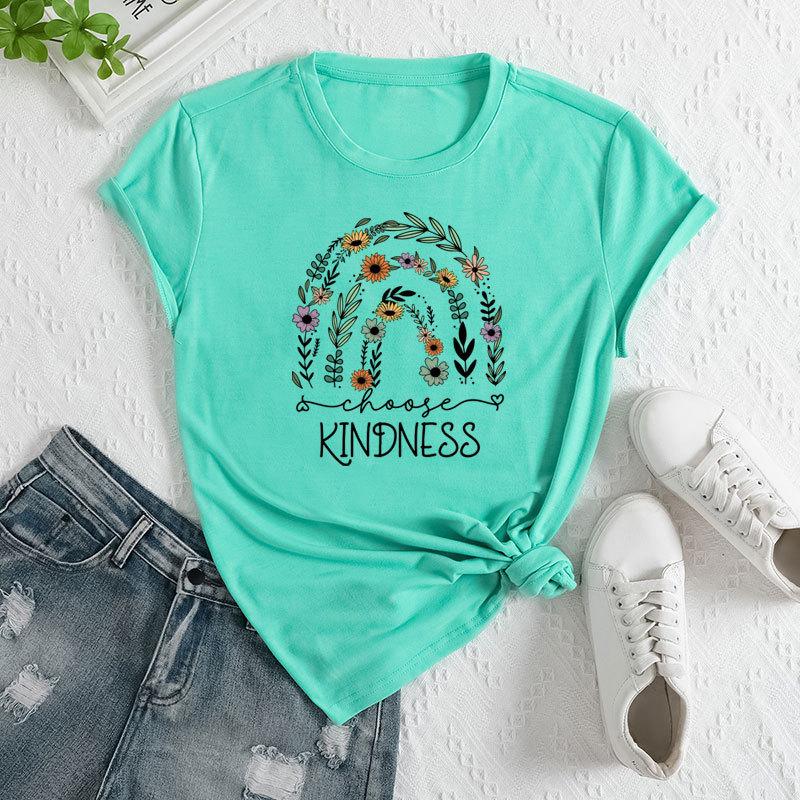 

Летние женские футболки свободного покроя с цветочным принтом и круглым вырезом из чистого хлопка с короткими рукавами для женщин 3XL