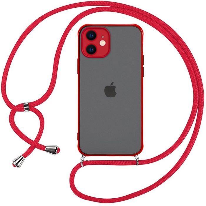 Coque avec Bandoulière - BOOLING - Pour iPhone 11 - Rouge - Semi-Transparente - Anti-choc