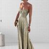 Bronzing Backless Large Hem Maxi Dress Knot Chest Wrapping Off Shoulder Gown Dress Female Clothing