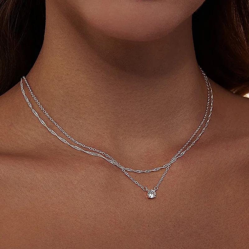 Diamond Necklaces for Women K Gold/Sterling Copper Choker Necklace Simple Gold Plated Zircon Necklaces for Women Gifts