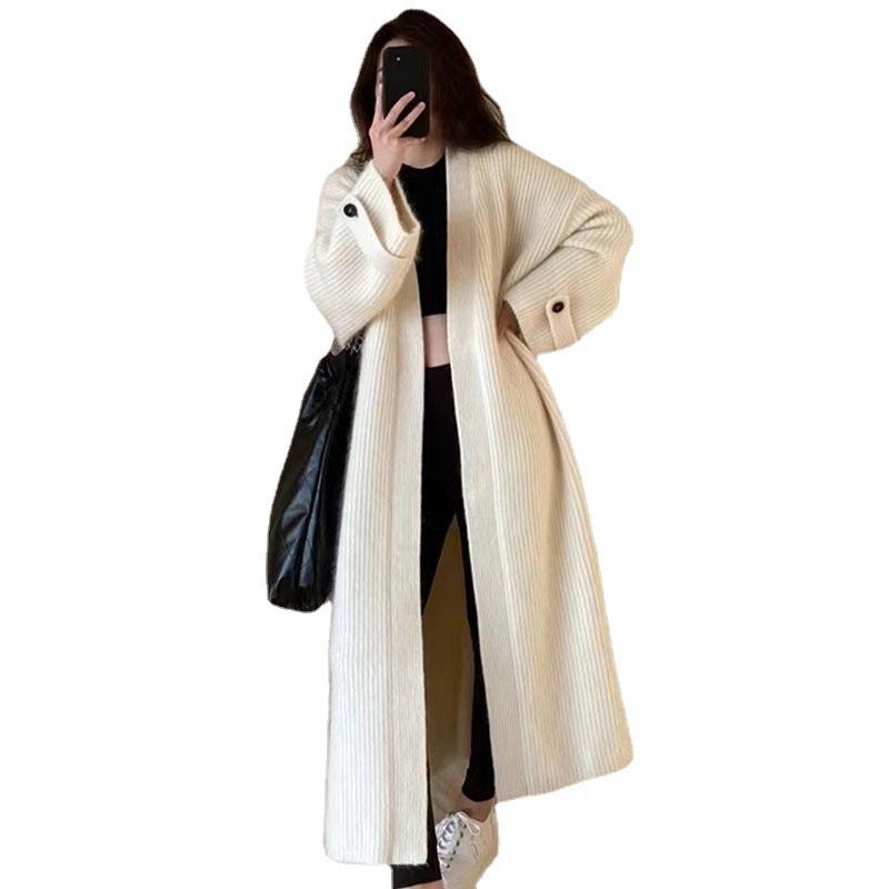 Eleganter Retro Damen Midilanger Warmer Strick-Cardigan, Allround Lockere Strickjacke für Herbst- und Winter-Pendler