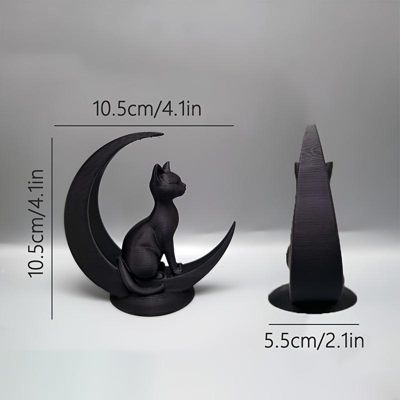 1‑Pack 3D‑Printed Minimalist Cat‑on‑Moon Figurine, Creative Desktop & Garden Ornament, Modern Home Decor, Birthday and Holiday G