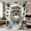 2026 Neue Flanelldecke mit einem gemütlichen Waschbär- und Herzdesign, weich und warm, ideal für Bett, Reise, Camping, Wohnzimmer, Büro, Sofa und Chai