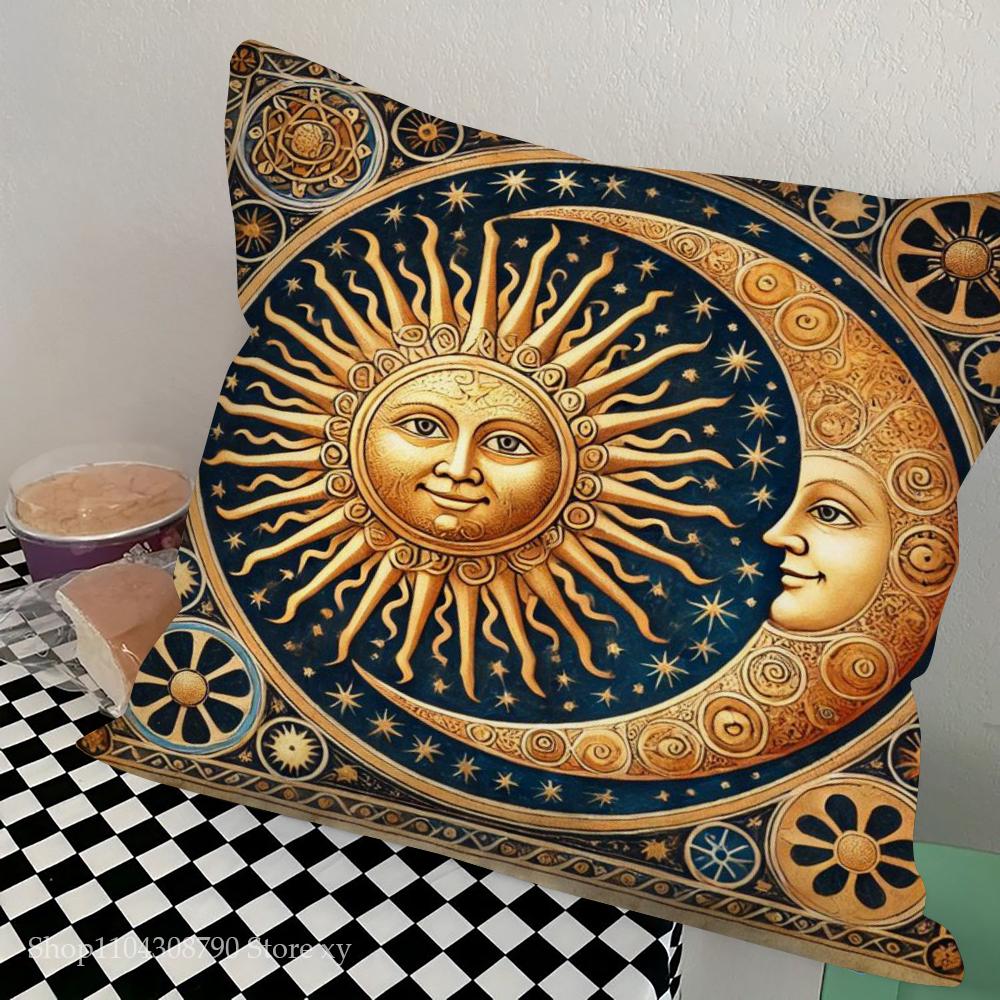 1pc Tarot Cute Sun Moon Art Pillow Case Square Bedroom Sofa Leisure Comfort Cushion Car Living Room Home Decoration