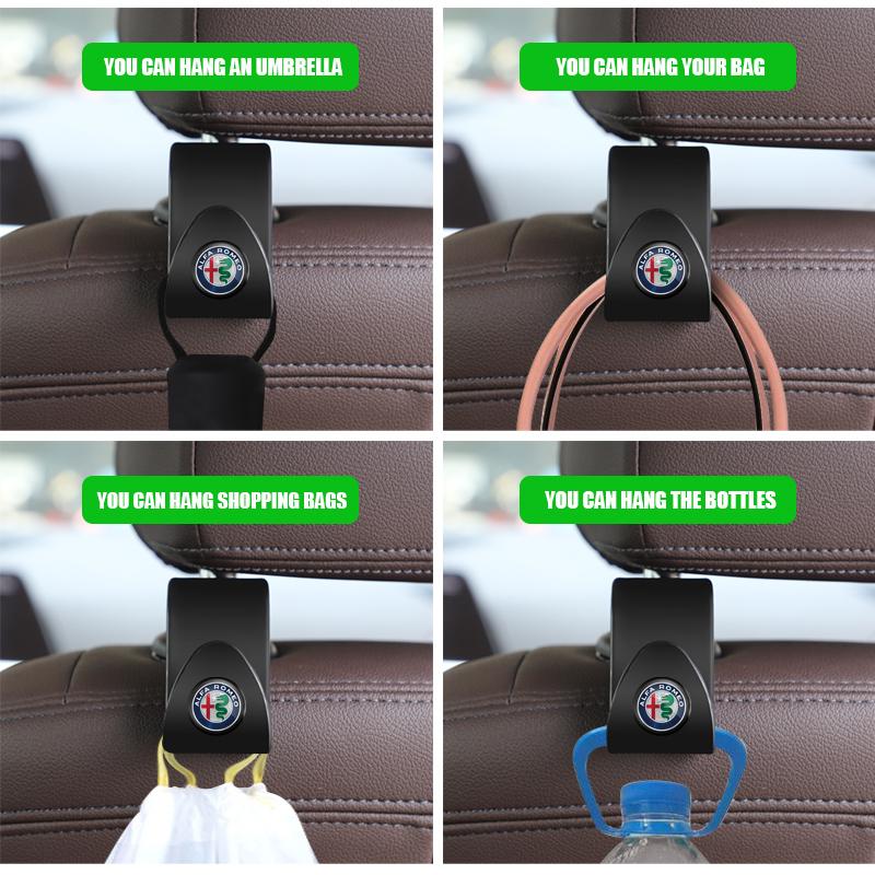 For Alfa Romeo 4C 159 166 Spider Giulia Giulietta 156 Tonale Mito Stelvio GT Keychain 2Pcs Car Seat Back Hooks Auto Accessories BX2