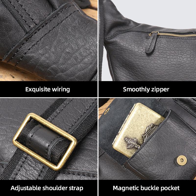 Torba ze skóry bydlęcej Męska Torba crossbody ze skóry bydlęcej Torba na ramię Pierwsza warstwa skóry bydlęcej Torba rowerowa, Jednoramienna torba pod pachę, Podróżna torba listonoszka na klatkę piersiową