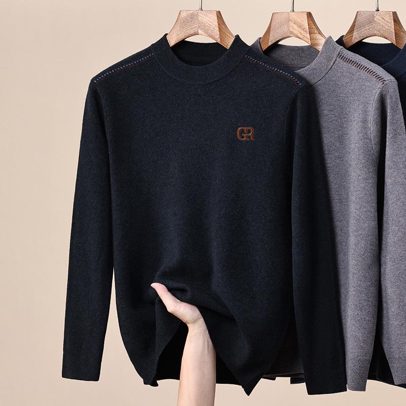 Men's 100% Wool Sweater - 2025 Autumn/Winter New Style Round Neck High-End Knitwear